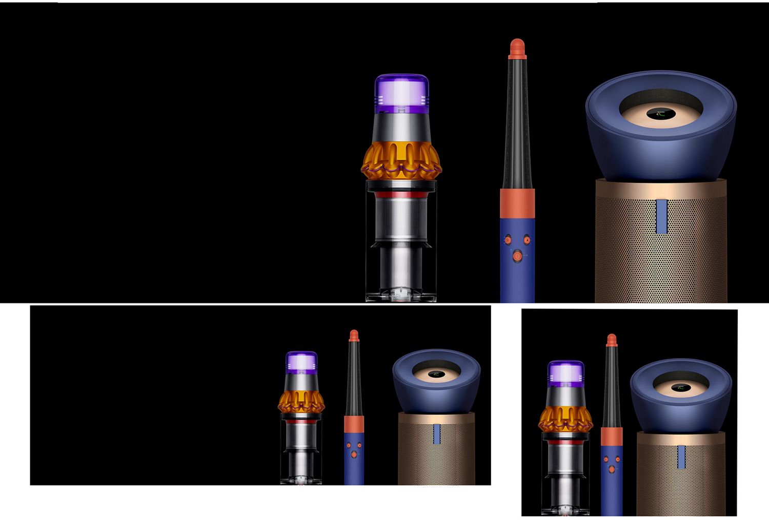 Tiled shot showcasing Dyson technology via shadowed effect.